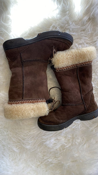 Suede Tie Shearling Boots