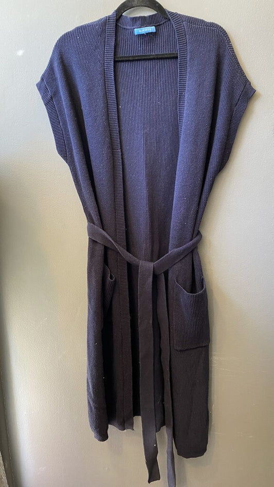 Ribbed Sleeveless Wrap Duster Sweater