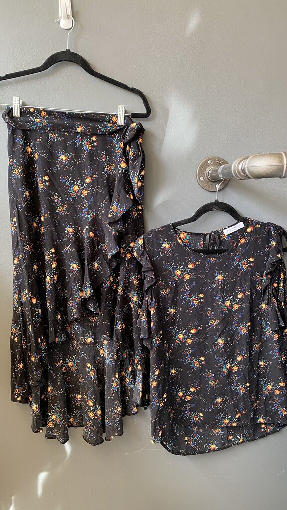 Floral Top + Midi Wrap Skirt Set