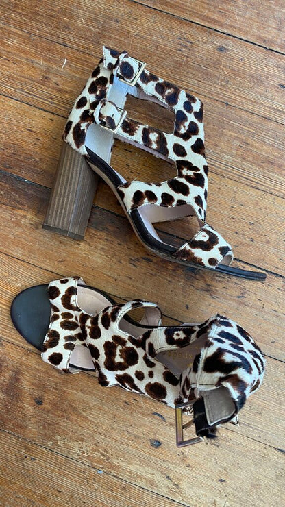 Leaopard Block Heel Sandals