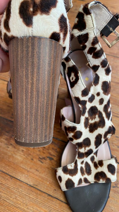Leaopard Block Heel Sandals