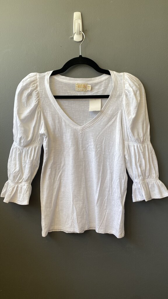 Puff Shoulder Vneck 3/4 Sleeve TShirt