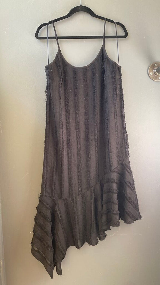 Fringe Stripe Asymmetrical Midi Dress