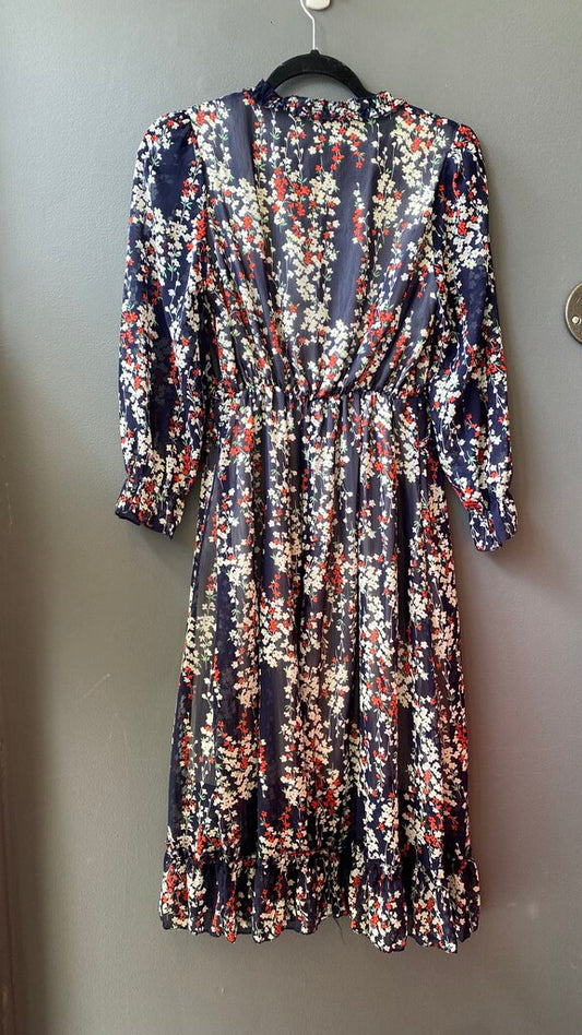 Floral Ruffle Trim Midi Dress