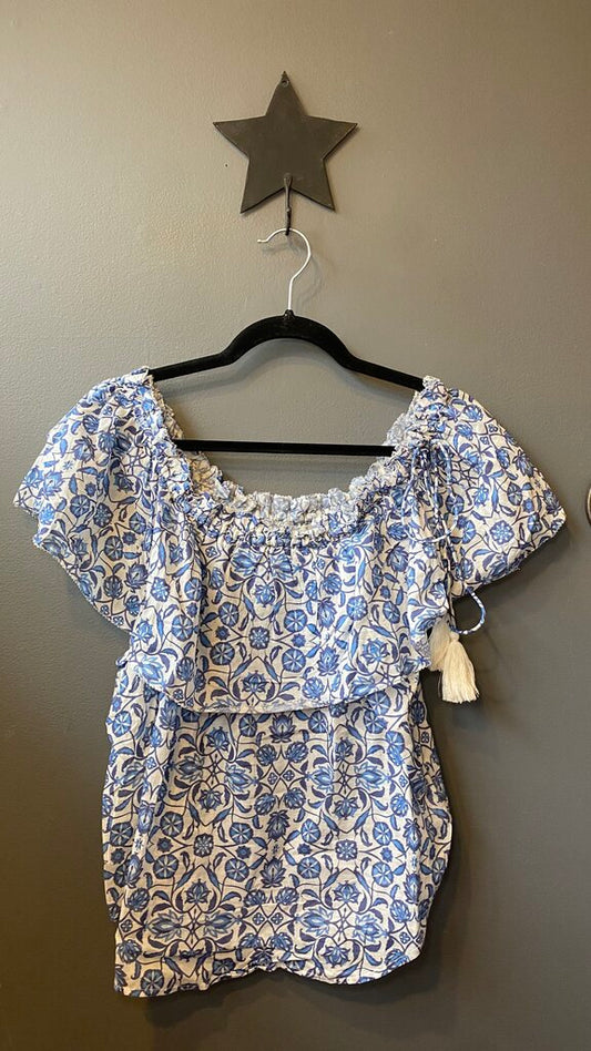 Block Print Ruffle Blouse