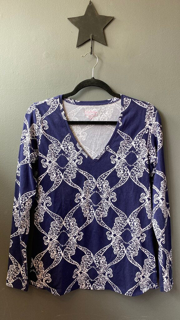 Seahorse Print Vneck Longsleeve Tee