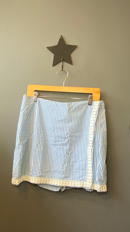 Seersucker Faux Wrap Skort