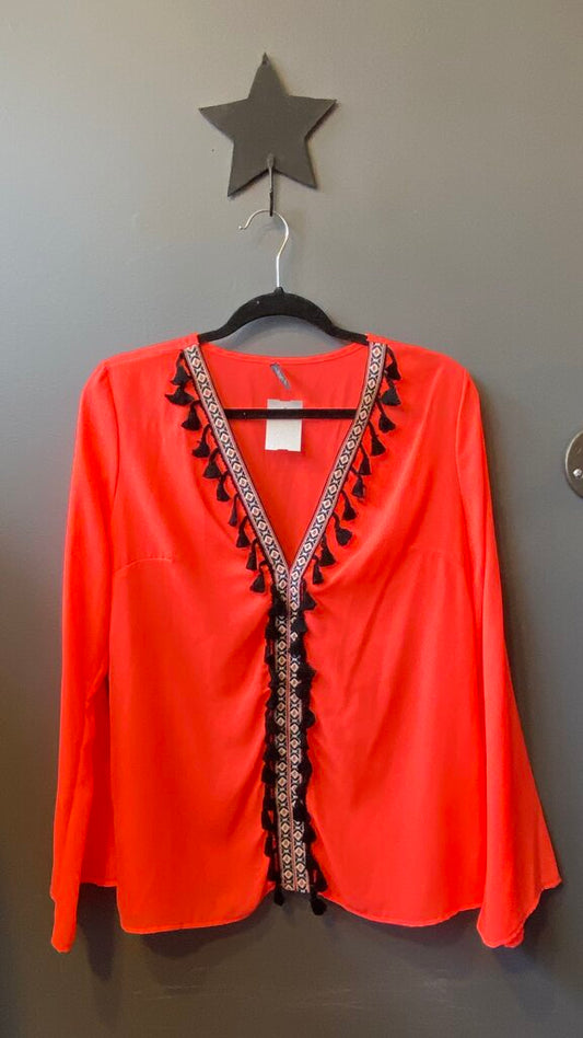 Fringe Trim Neon Blouse