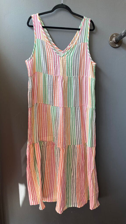 Stripe Gauze Midi Dress