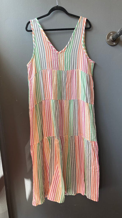 Stripe Gauze Midi Dress