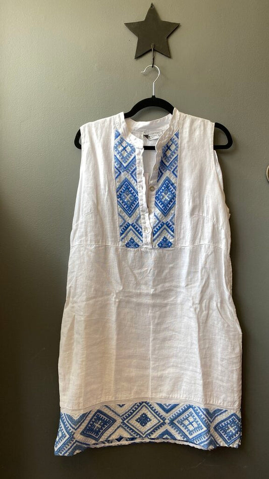 Embroidered Linen Shift Dress
