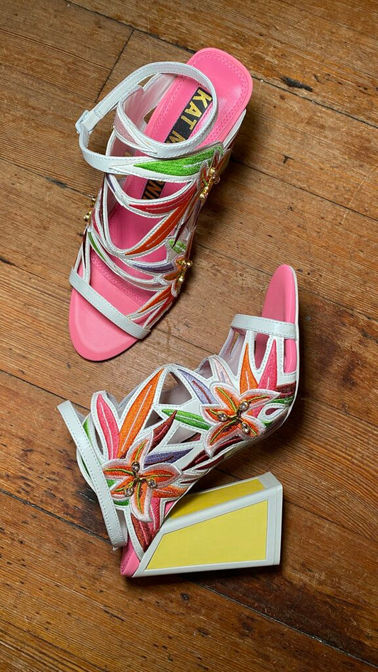 Embroidered Floral Heeled Sandals