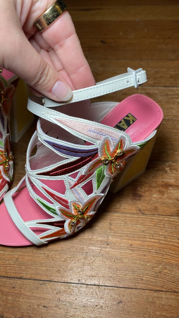 Embroidered Floral Heeled Sandals