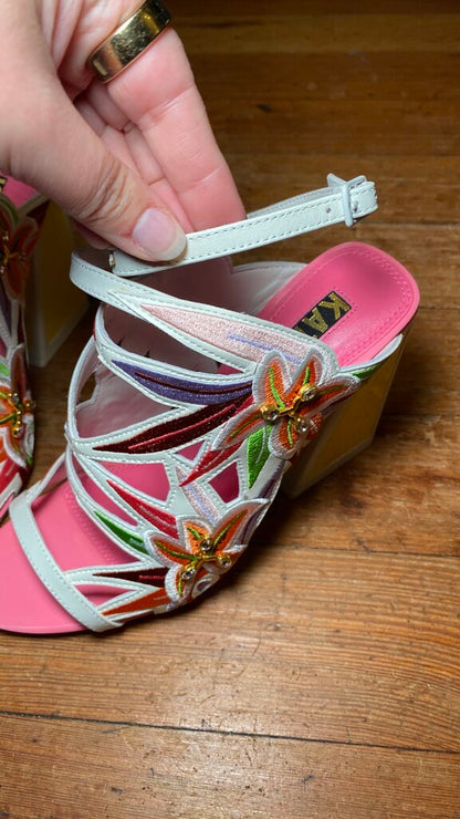 Embroidered Floral Heeled Sandals