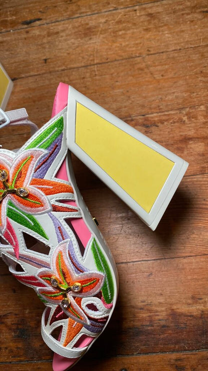 Embroidered Floral Heeled Sandals