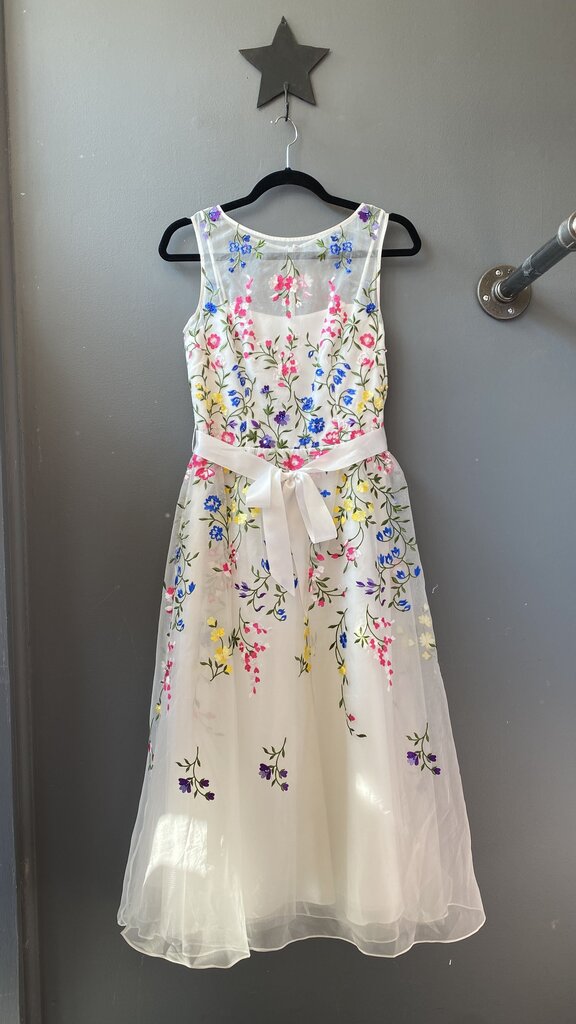 Floral Embroidered Tea Length Dress