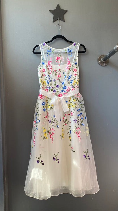 Floral Embroidered Tea Length Dress