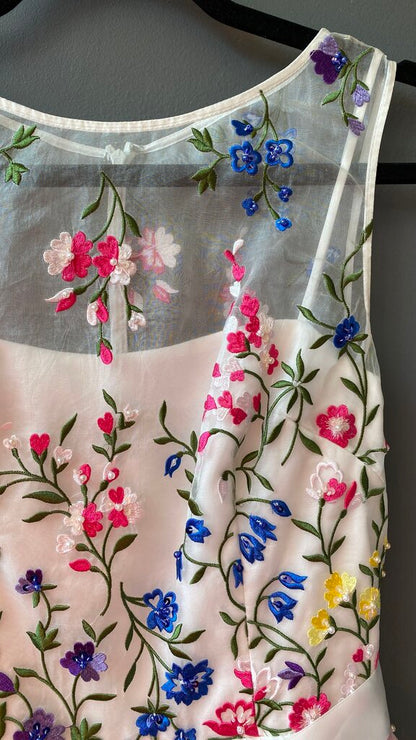 Floral Embroidered Tea Length Dress