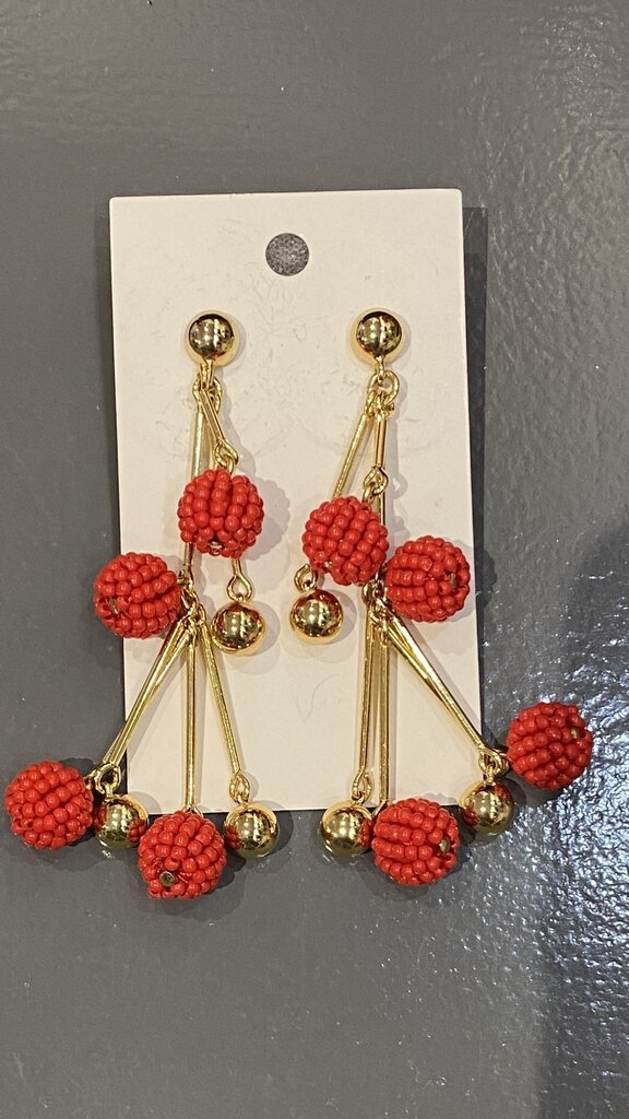 Beaded Ball Dangle Stud Earrings