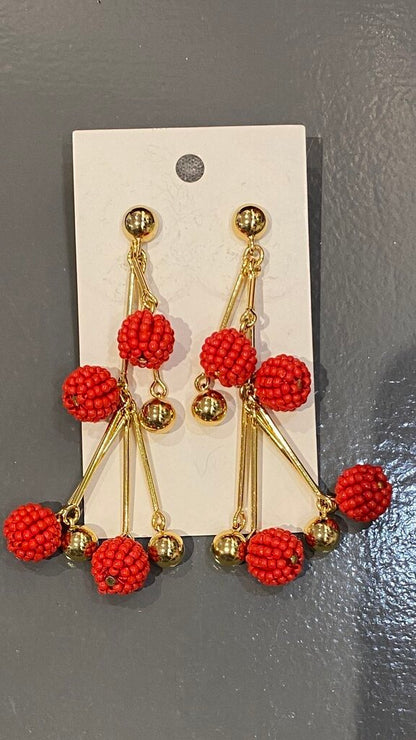 Beaded Ball Dangle Stud Earrings