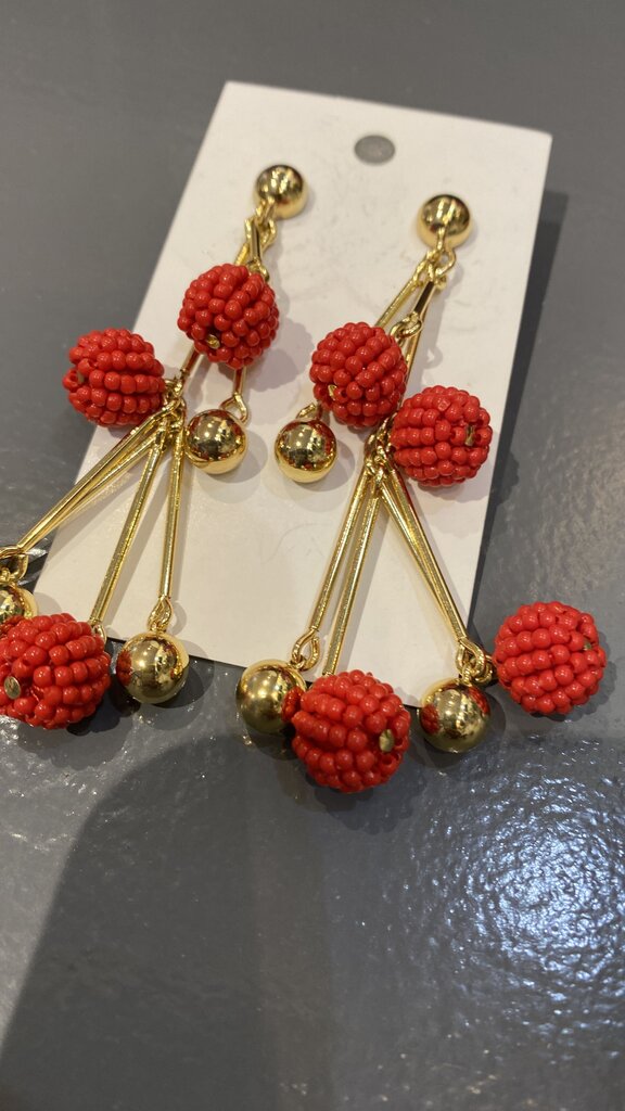 Beaded Ball Dangle Stud Earrings