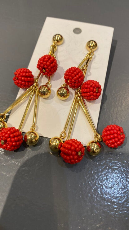 Beaded Ball Dangle Stud Earrings