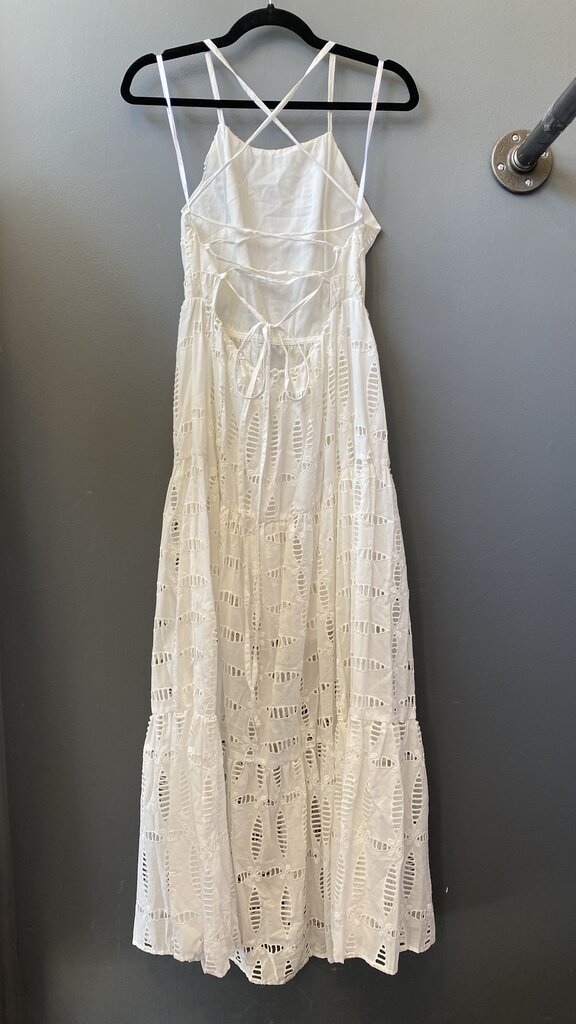Lace Up Back Eyelet Midi Dress