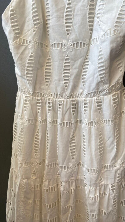 Lace Up Back Eyelet Midi Dress