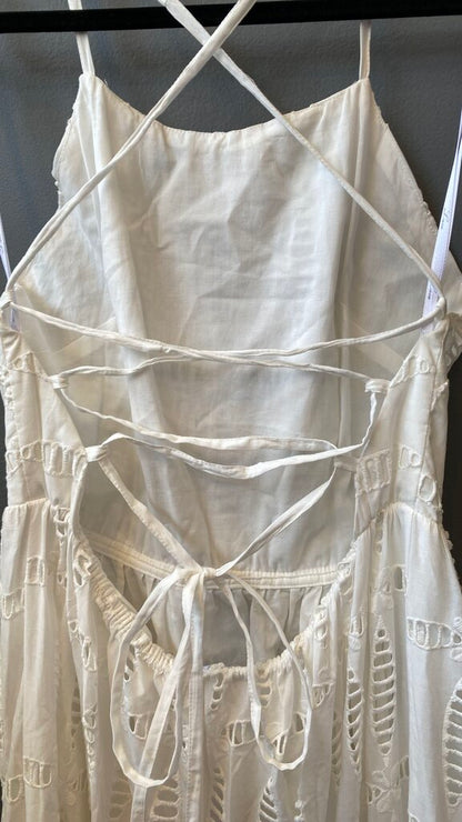 Lace Up Back Eyelet Midi Dress