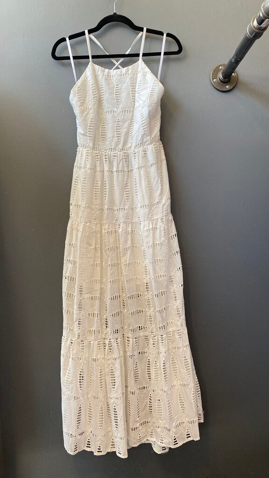 Lace Up Back Eyelet Midi Dress