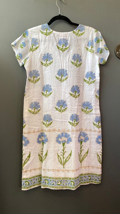 Metallic Embroidery Blockprint Shift Dress