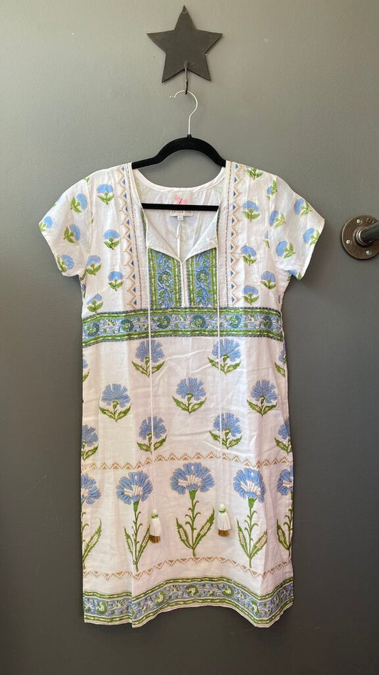 Metallic Embroidery Blockprint Shift Dress