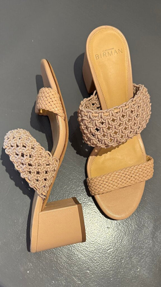 Woven Strap Block Heel Slides