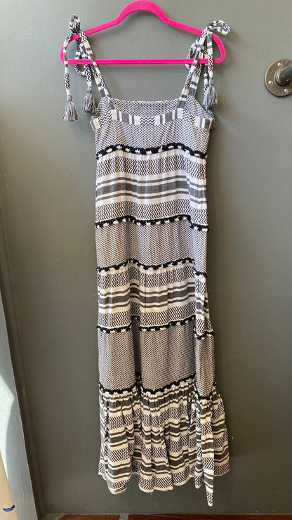 Woven Print Tie Strap Maxi Dress