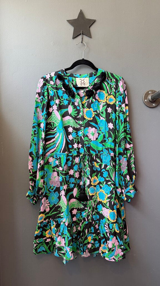 Pom Pom Trim Floral Dress