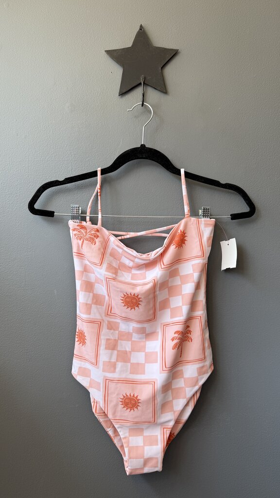 Sun Tile Lace Up Back One Piece Swimsuit