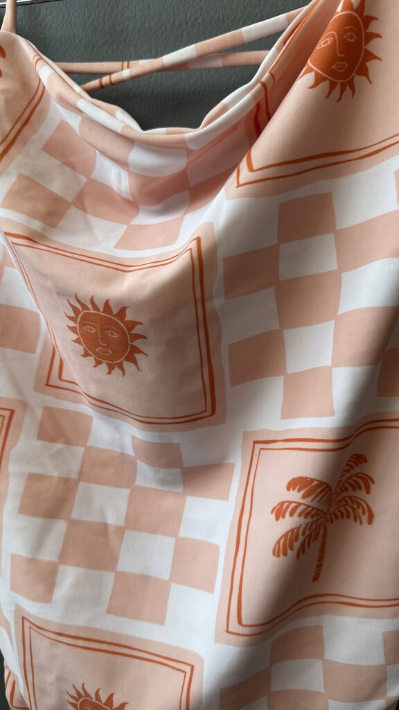 Sun Tile Lace Up Back One Piece Swimsuit