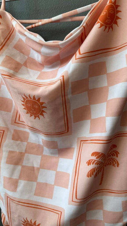 Sun Tile Lace Up Back One Piece Swimsuit