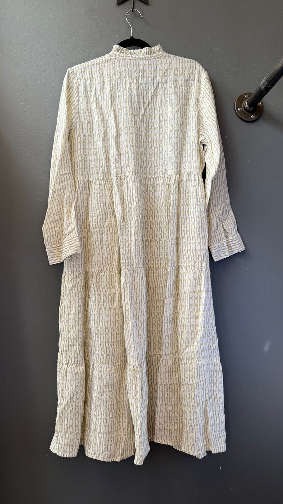 Linen Tiered Long Sleeve Midi Dress