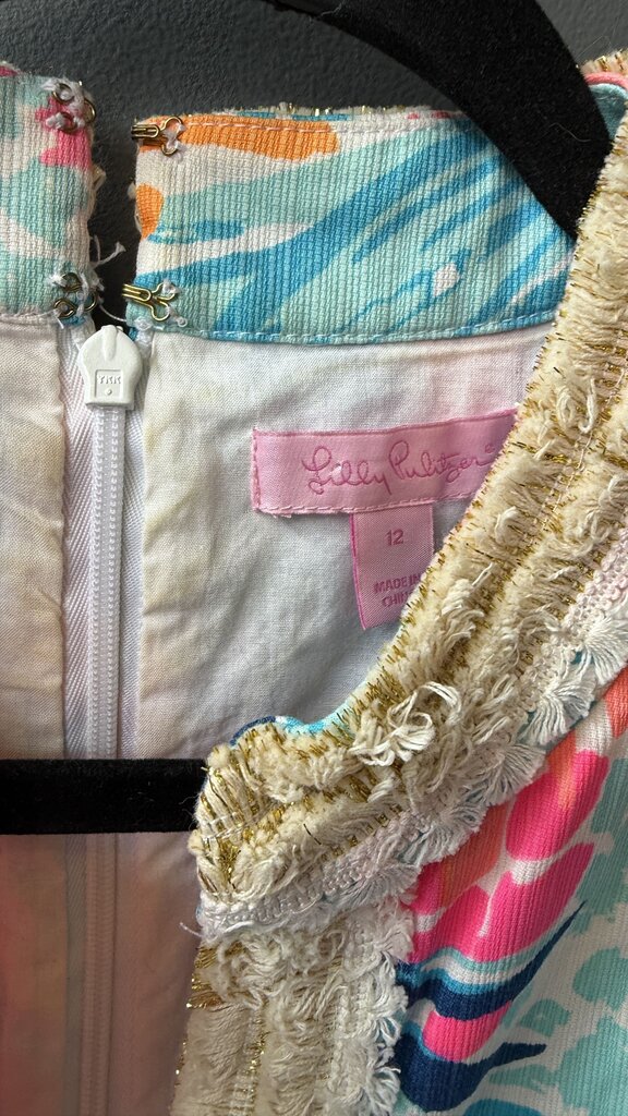 Zipper Front Fringe Trim Shift Dress