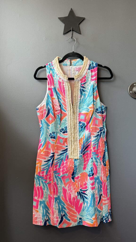 Zipper Front Fringe Trim Shift Dress