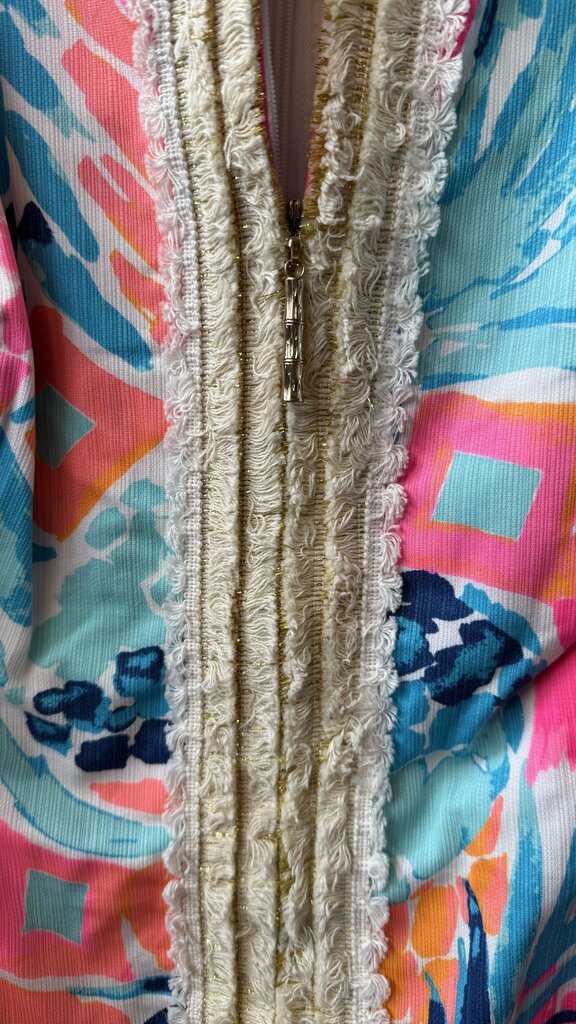 Zipper Front Fringe Trim Shift Dress