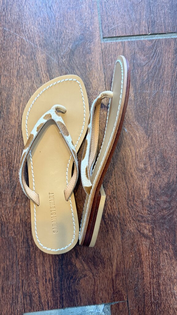 Calf Hair Leather Flip Flop Sandals