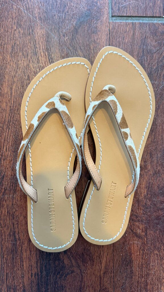 Calf Hair Leather Flip Flop Sandals