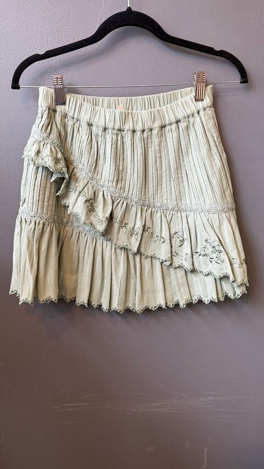 Ruffle Embroidered Mini Skirt