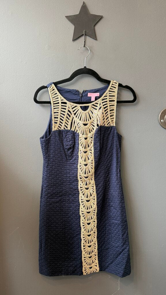 Gold Detail Jacquard Shift Dress
