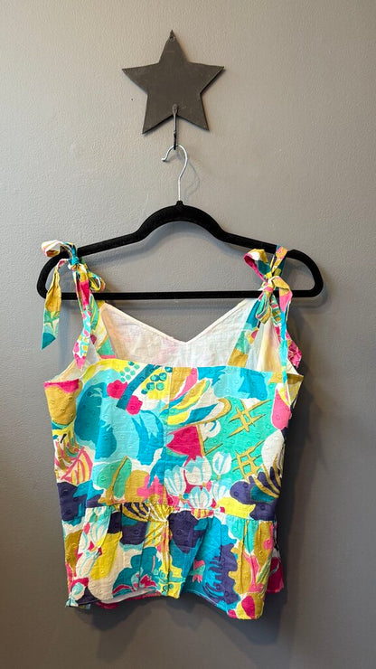 Tie Shoulder Peplum Tank