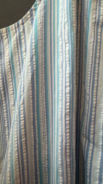 Seersucker Drop Waist High Neck Dress