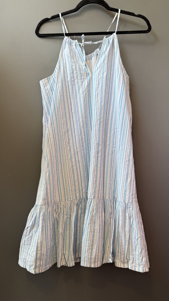 Seersucker Drop Waist High Neck Dress