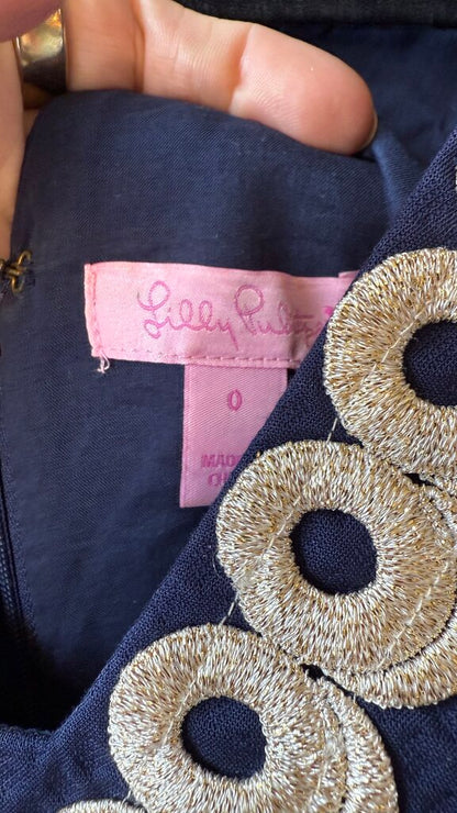 Esme Gold Lace Trim Shift Dress